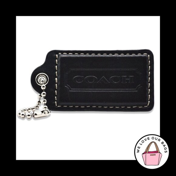 RARE 3" XL COACH Black Smooth Leather Nickel Fob Bag Charm Keychain Hang Tag - Picture 1 of 1